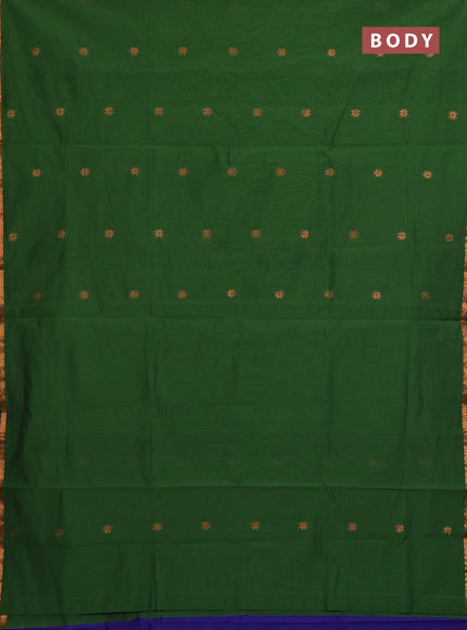 Semi maheswari cotton saree light green and violet with allover zari woven buttas and small zari woven border