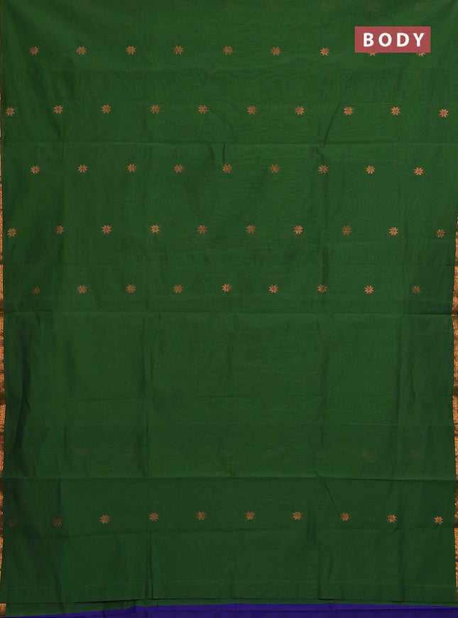 Semi maheswari cotton saree light green and violet with allover zari woven buttas and small zari woven border