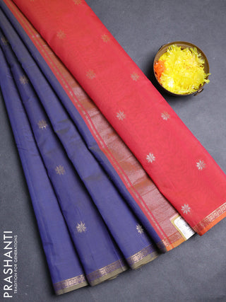Semi maheswari cotton saree blue and pink with allover zari woven buttas and small zari woven border