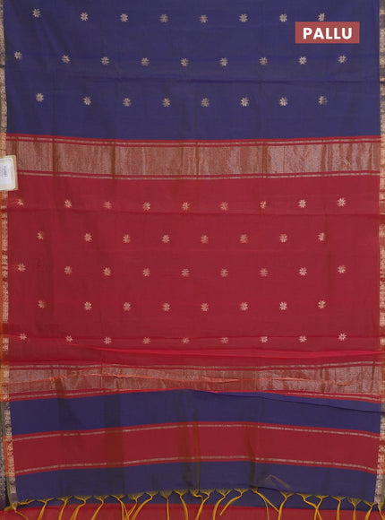 Semi maheswari cotton saree blue and pink with allover zari woven buttas and small zari woven border