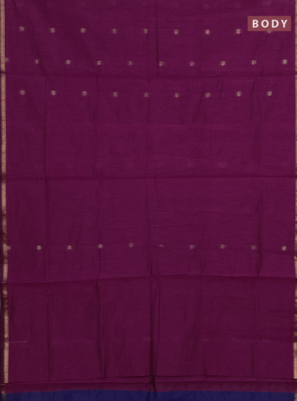Semi maheswari cotton saree magenta pink and blue with allover zari woven buttas and small zari woven border