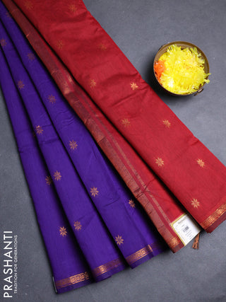 Semi maheswari cotton saree violet and deep maroon with allover copper zari woven buttas and small copper zari woven border
