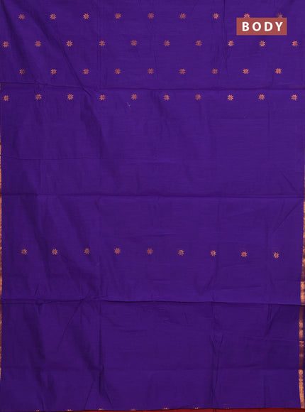 Semi maheswari cotton saree violet and deep maroon with allover copper zari woven buttas and small copper zari woven border