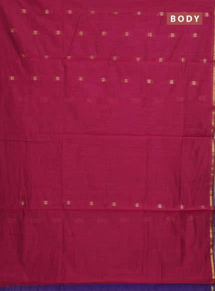 Semi maheswari cotton saree magenta pink and violet with allover zari woven buttas and small zari woven border