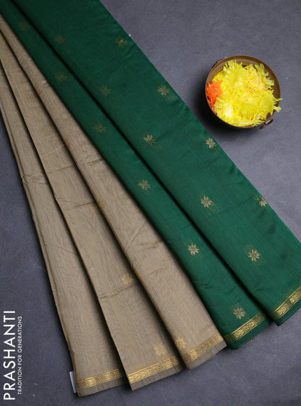 Semi maheswari cotton saree beige and green with allover zari woven buttas and small zari woven border