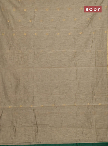 Semi maheswari cotton saree beige and green with allover zari woven buttas and small zari woven border