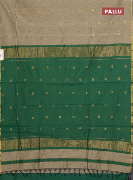 Semi maheswari cotton saree beige and green with allover zari woven buttas and small zari woven border