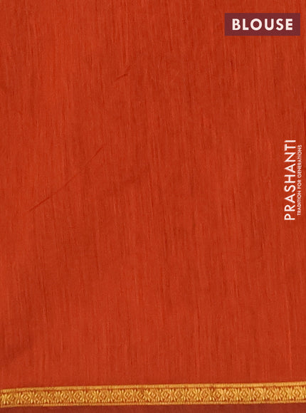 Semi maheswari cotton saree coffee brown and orange with allover zari woven buttas and small zari woven border