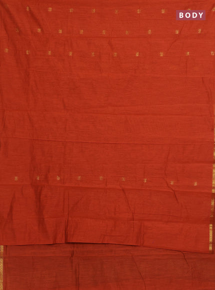 Semi maheswari cotton saree orange and coffee brown with allover zari woven buttas and small zari woven border