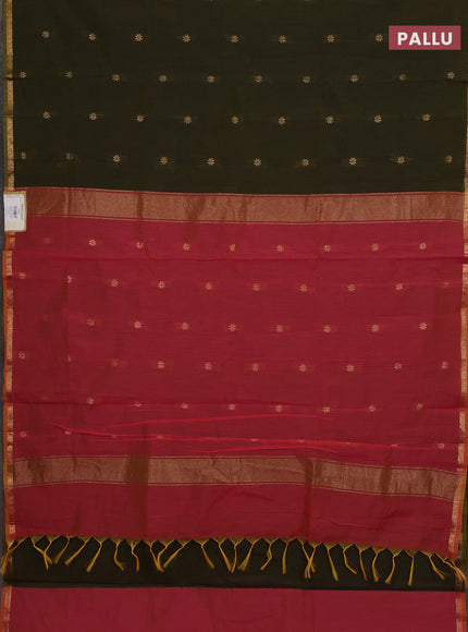 Semi maheswari cotton saree mehendi green and pink with allover zari woven buttas and small zari woven border