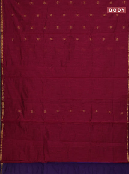 Semi maheswari cotton saree magenta pink and violet with allover zari woven buttas and small zari woven border