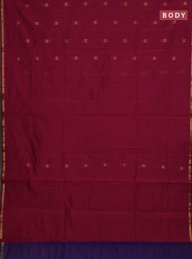 Semi maheswari cotton saree magenta pink and violet with allover zari woven buttas and small zari woven border