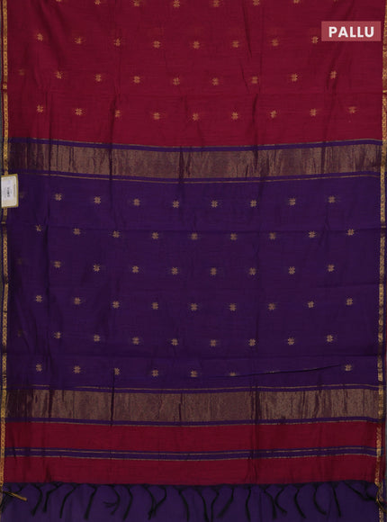 Semi maheswari cotton saree magenta pink and violet with allover zari woven buttas and small zari woven border