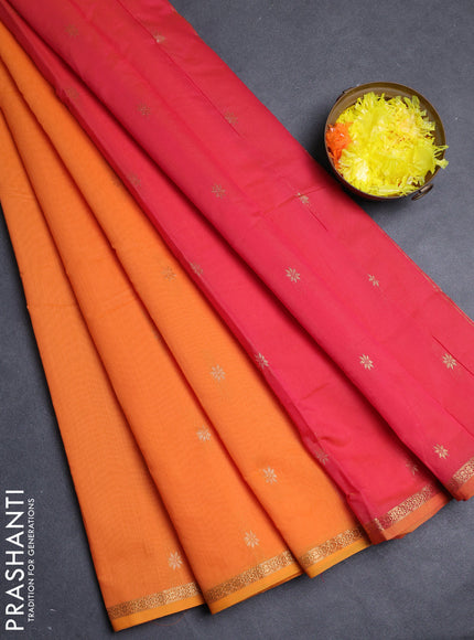 Semi maheswari cotton saree orange and pink with allover zari woven buttas and small zari woven border