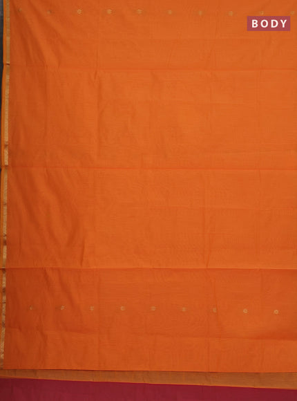 Semi maheswari cotton saree orange and pink with allover zari woven buttas and small zari woven border