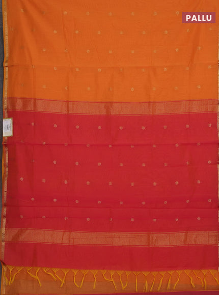 Semi maheswari cotton saree orange and pink with allover zari woven buttas and small zari woven border