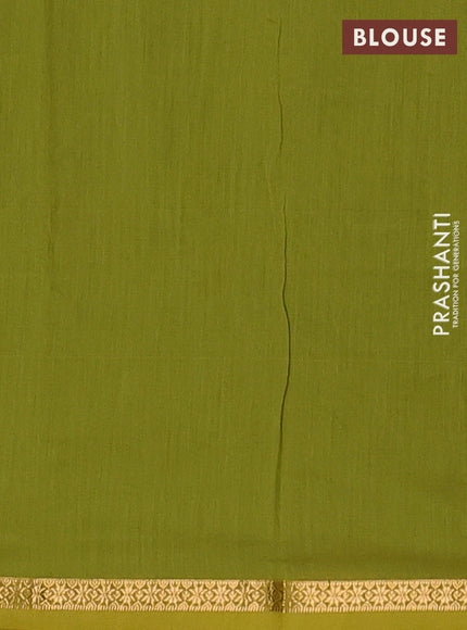 Semi maheswari cotton saree green and mustard yellow with allover zari woven buttas and small zari woven border