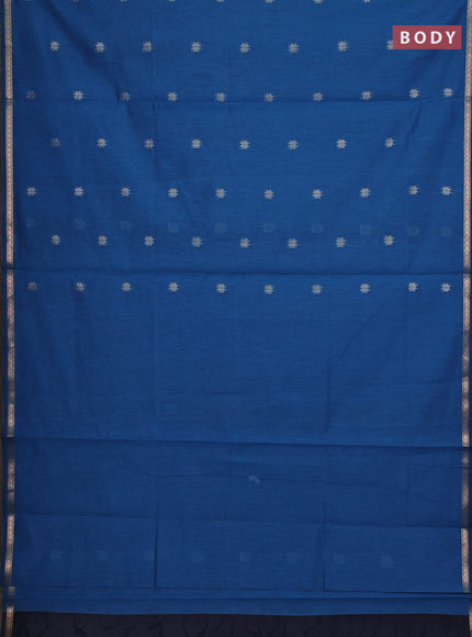 Semi maheswari cotton saree peacock blue and black with allover zari woven buttas and small zari woven border