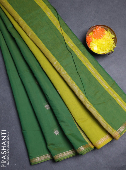 Semi maheswari cotton saree green and lime green with allover zari woven buttas and small zari woven border