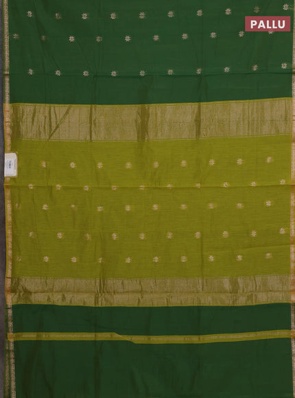 Semi maheswari cotton saree green and lime green with allover zari woven buttas and small zari woven border