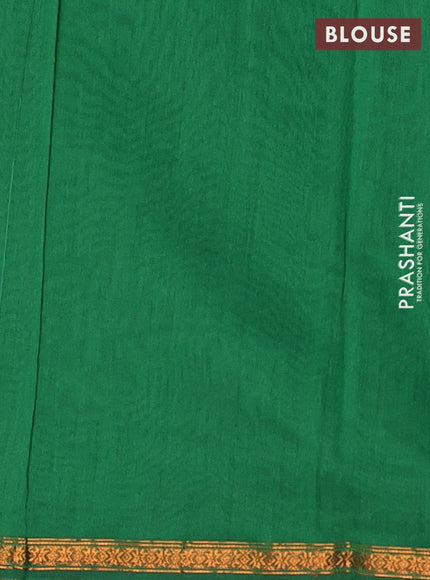 Semi maheswari cotton saree violet and green with allover copper zari woven buttas and small copper zari woven border