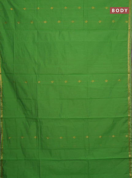 Semi maheswari cotton saree light green and pale yellow with allover zari woven buttas and small zari woven border