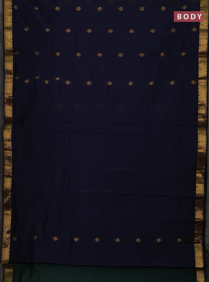 Semi maheswari cotton saree navy blue and bottle green with allover zari woven buttas and small zari woven border