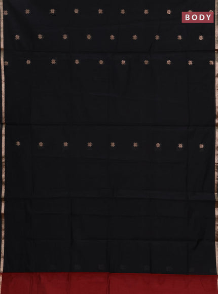 Semi maheswari cotton saree black and deep maroon with allover zari woven buttas and small zari woven border