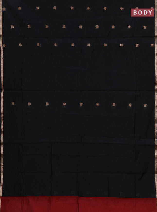 Semi maheswari cotton saree black and deep maroon with allover zari woven buttas and small zari woven border