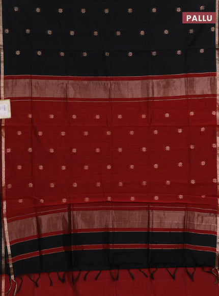 Semi maheswari cotton saree black and deep maroon with allover zari woven buttas and small zari woven border