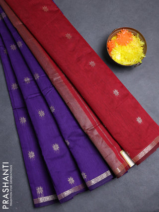 Semi maheswari cotton saree violet and deep maroon with allover zari woven buttas and small zari woven border