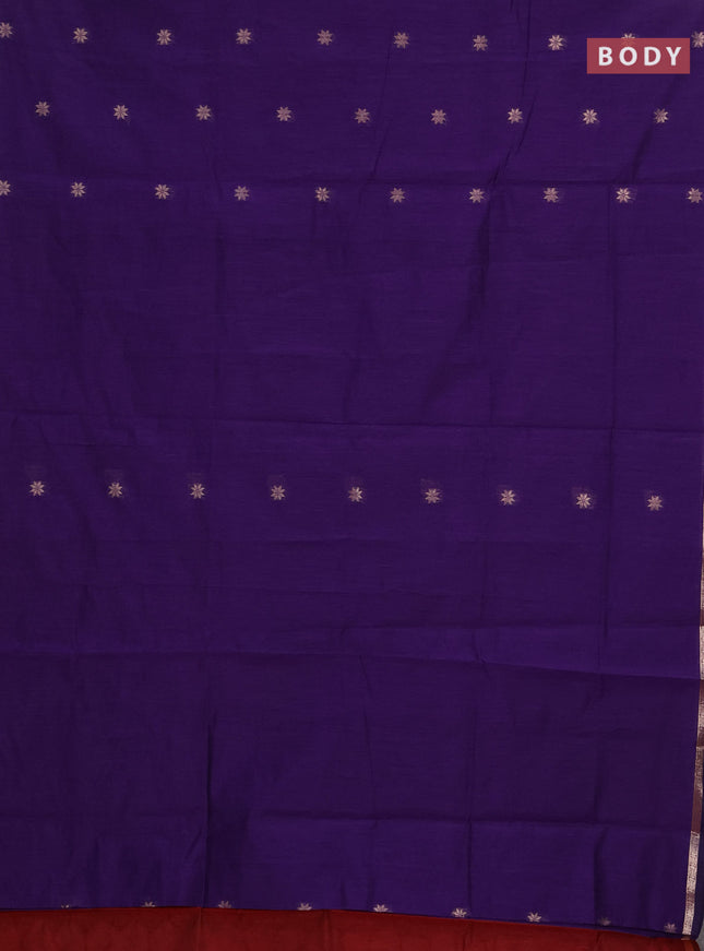 Semi maheswari cotton saree violet and deep maroon with allover zari woven buttas and small zari woven border