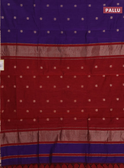 Semi maheswari cotton saree violet and deep maroon with allover zari woven buttas and small zari woven border