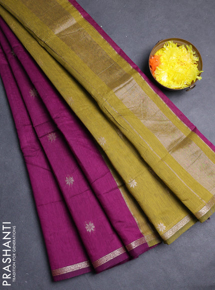 Semi maheswari cotton saree magenta pink and light green with allover zari woven buttas and small zari woven border