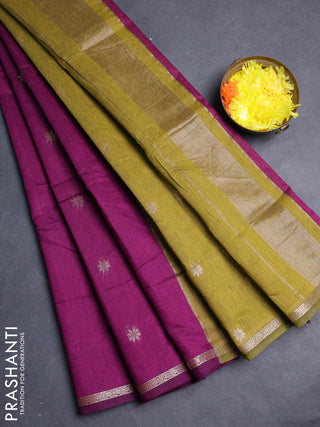 Semi maheswari cotton saree magenta pink and light green with allover zari woven buttas and small zari woven border