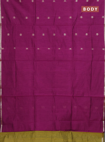 Semi maheswari cotton saree magenta pink and light green with allover zari woven buttas and small zari woven border