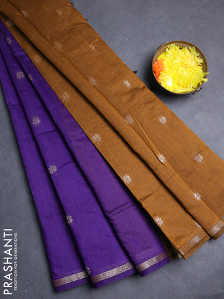 Semi maheswari cotton saree violet and dark mustard with allover zari woven buttas and small zari woven border