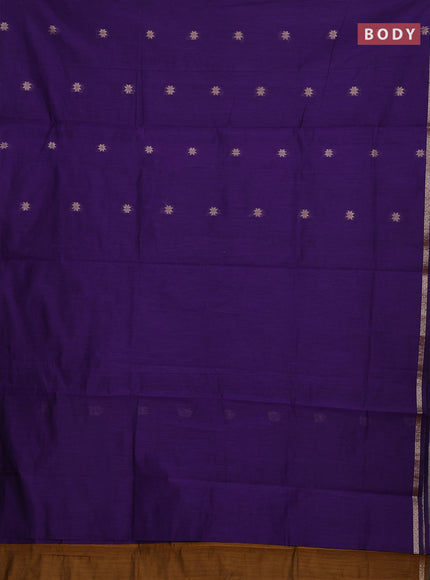 Semi maheswari cotton saree violet and dark mustard with allover zari woven buttas and small zari woven border