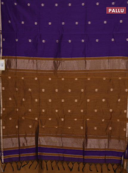 Semi maheswari cotton saree violet and dark mustard with allover zari woven buttas and small zari woven border
