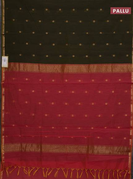 Semi maheswari cotton saree mehendi green and pink with allover zari woven buttas and small zari woven border