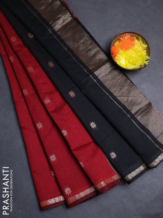 Semi maheswari cotton saree maroon and black with allover zari woven buttas and small zari woven border
