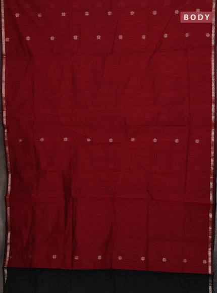 Semi maheswari cotton saree maroon and black with allover zari woven buttas and small zari woven border