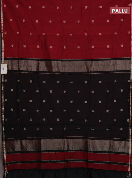 Semi maheswari cotton saree maroon and black with allover zari woven buttas and small zari woven border