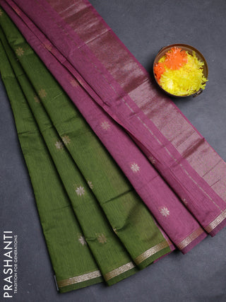 Semi maheswari cotton saree light green and mauve pink with allover zari woven buttas and small zari woven border