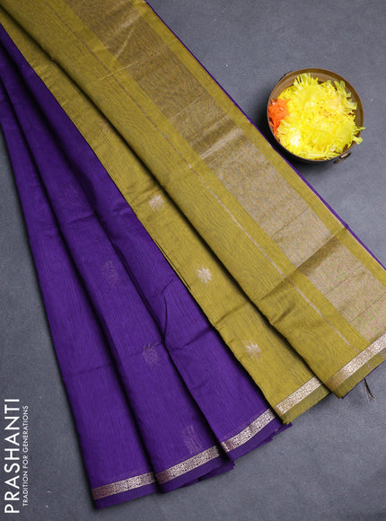 Semi maheswari cotton saree violet and light green with allover zari woven buttas and small zari woven border