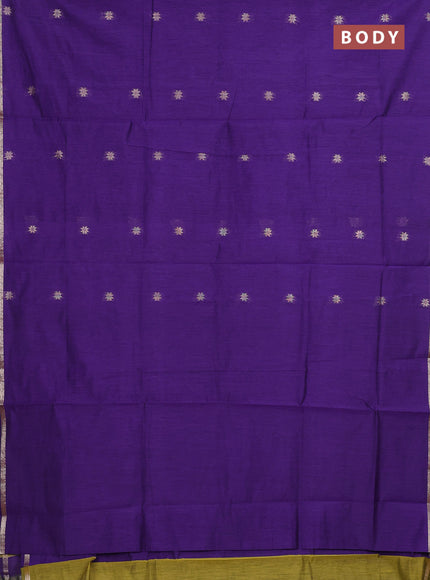 Semi maheswari cotton saree violet and light green with allover zari woven buttas and small zari woven border