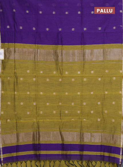 Semi maheswari cotton saree violet and light green with allover zari woven buttas and small zari woven border