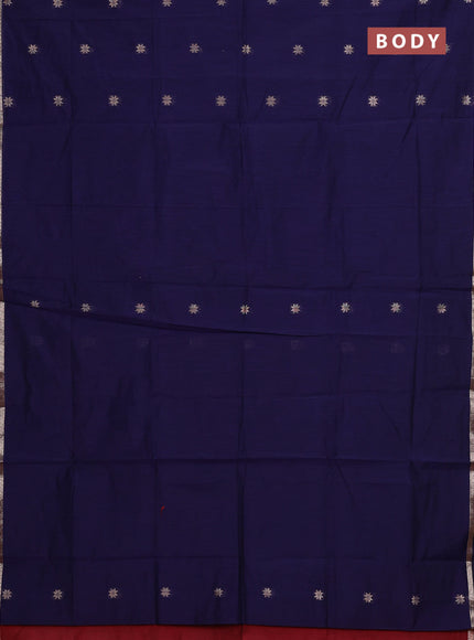 Semi maheswari cotton saree navy blue and deep maroon with allover zari woven buttas and small zari woven border