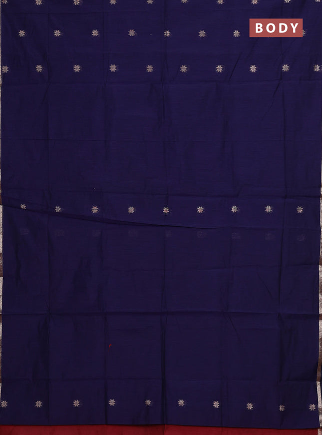 Semi maheswari cotton saree navy blue and deep maroon with allover zari woven buttas and small zari woven border