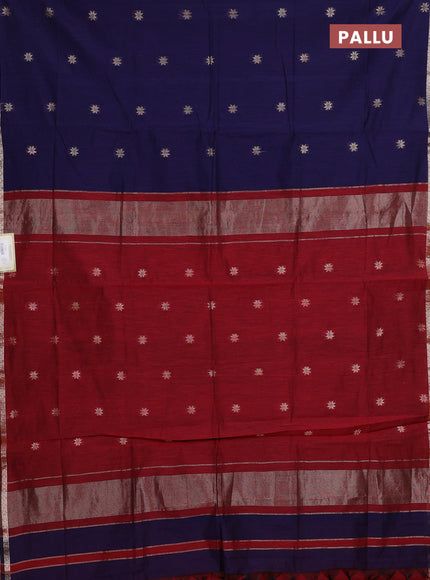 Semi maheswari cotton saree navy blue and deep maroon with allover zari woven buttas and small zari woven border